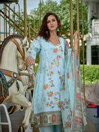 Joban Fashion Positive Sky Blue Digital Print With Position Foil Kurta Set - Distacart