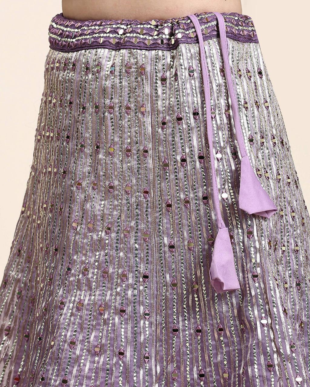 Lavender Organza Mirror With Coding Work Lehenga Choli with Dupatta - Tanya