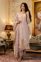 The52 Lavender Women's Beautiful Viscose Shimmer Fabric Embroidered Work Straight Kurta Pant and Dupatta Set - Distacart