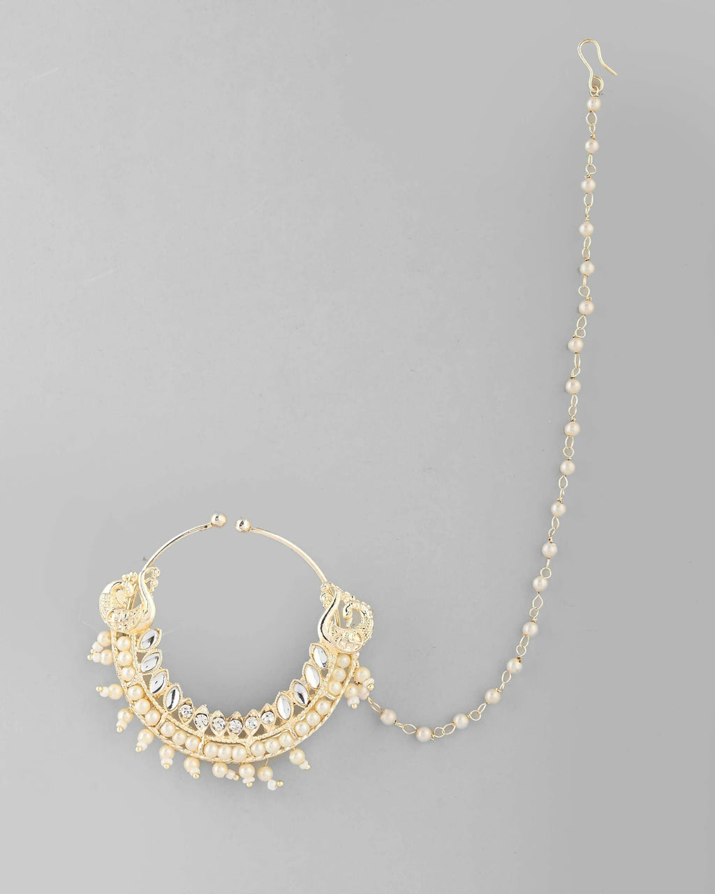 VOJ Gold-Polished With Pearl Indian Nose Pin