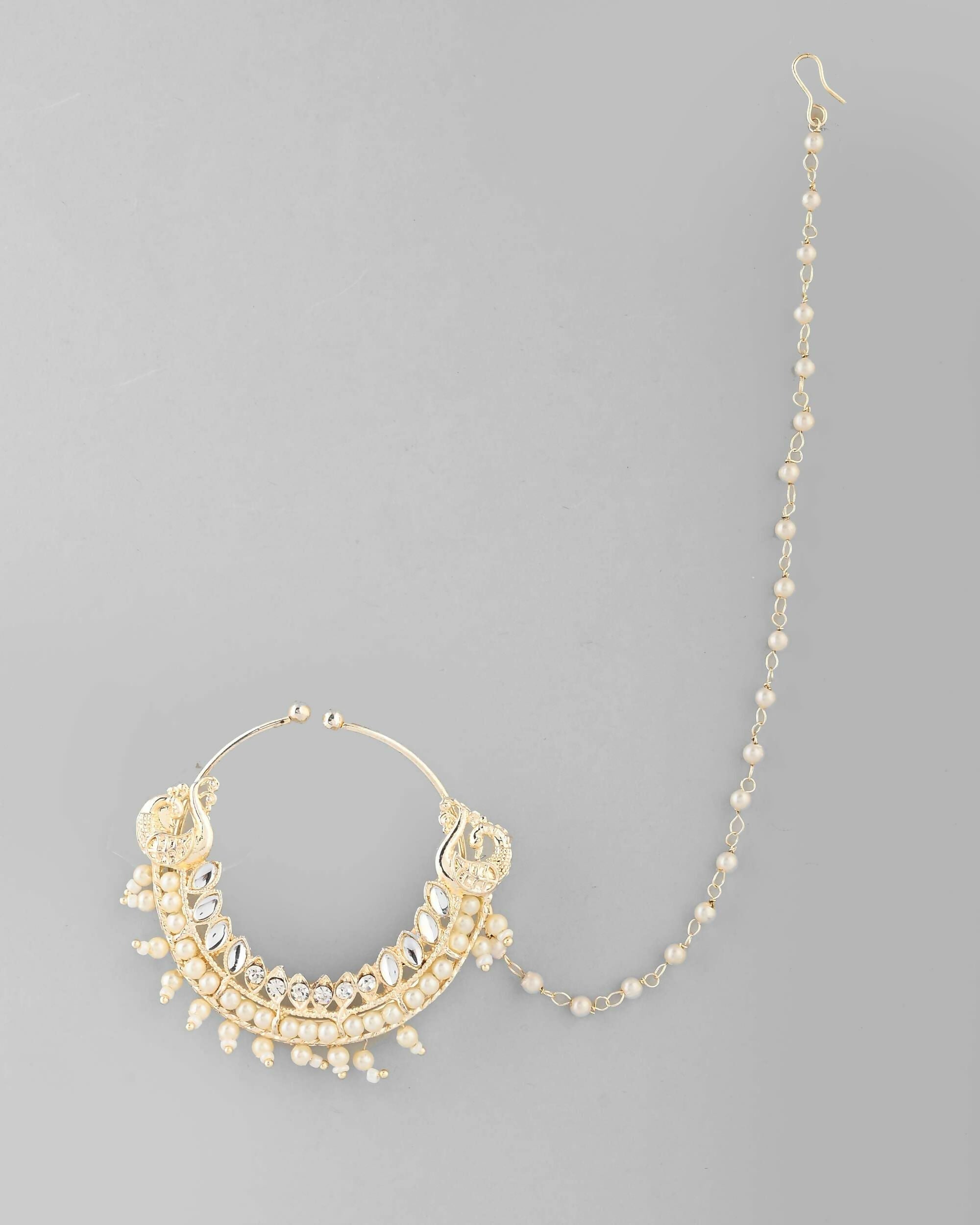 VOJ Gold-Polished With Pearl Indian Nose Pin