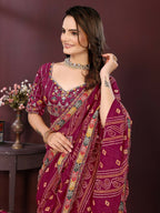 Ai Fashion Wine Georgette Digital Print Party Wear Saree - Distacart