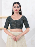 Joban Fashion Cobalt-Blue Tissue Elbow Sleeveless Front Open Blouse