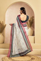 Vastranavya Digital Printed Linen Ready To Wear Pocket Saree with Unstitched Blouse - Distacart