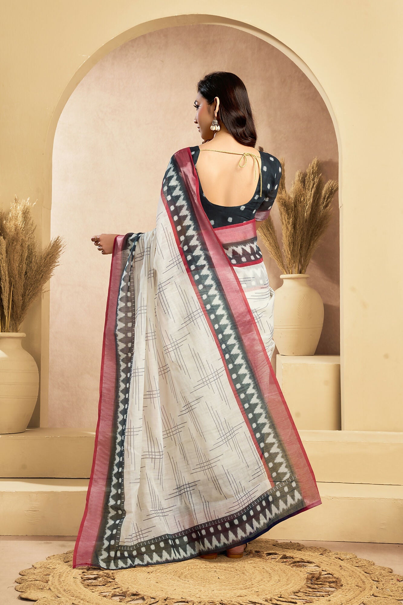 Vastranavya Digital Printed Linen Ready To Wear Pocket Saree with Unstitched Blouse - Distacart