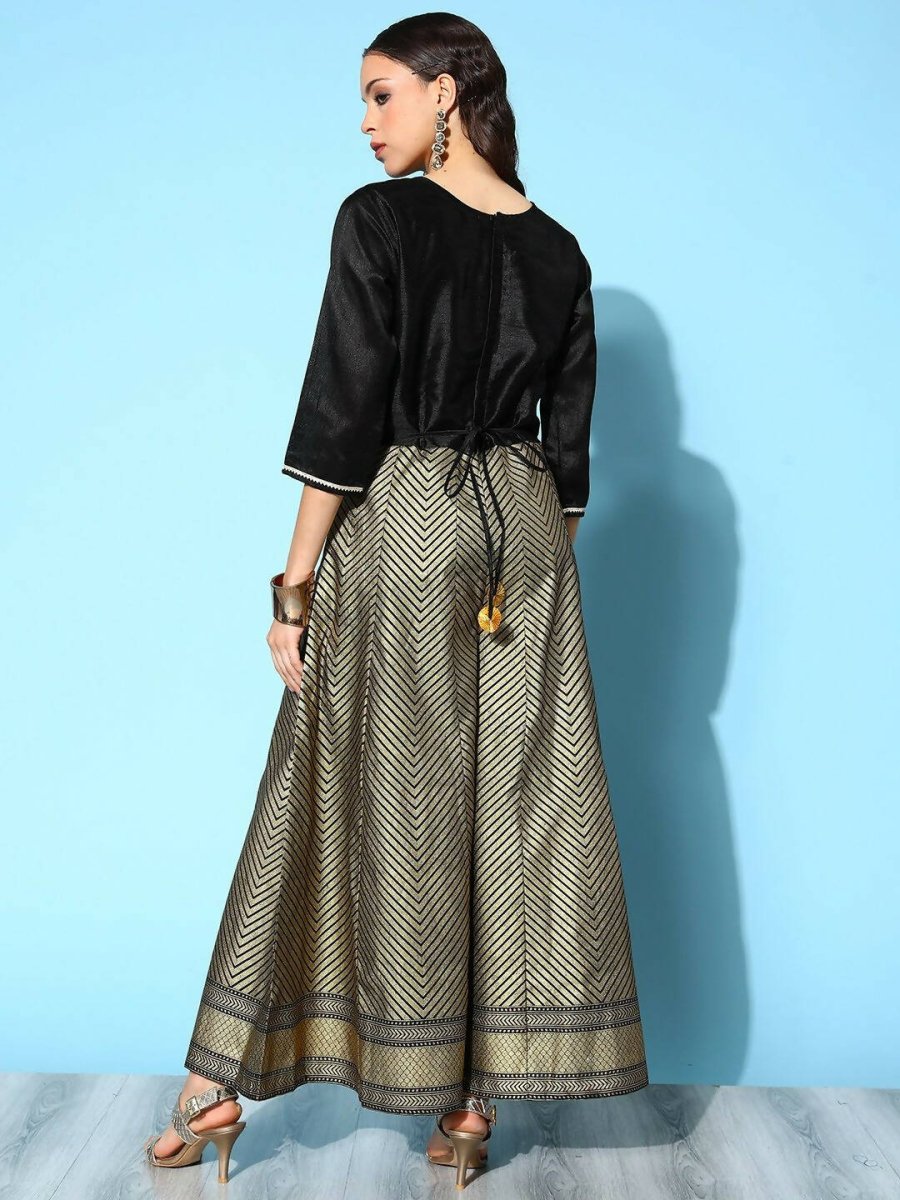 Ahalyaa Womens Black Poly Silk Gold Printed Jumpsuit - Distacart