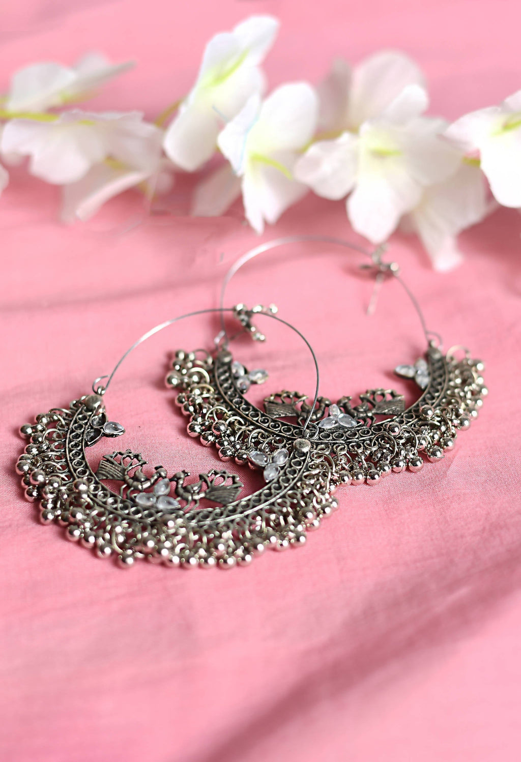 Mominos Fashion Johar Kamal Silver Peacock Design Chandbali Earrings - Distacart
