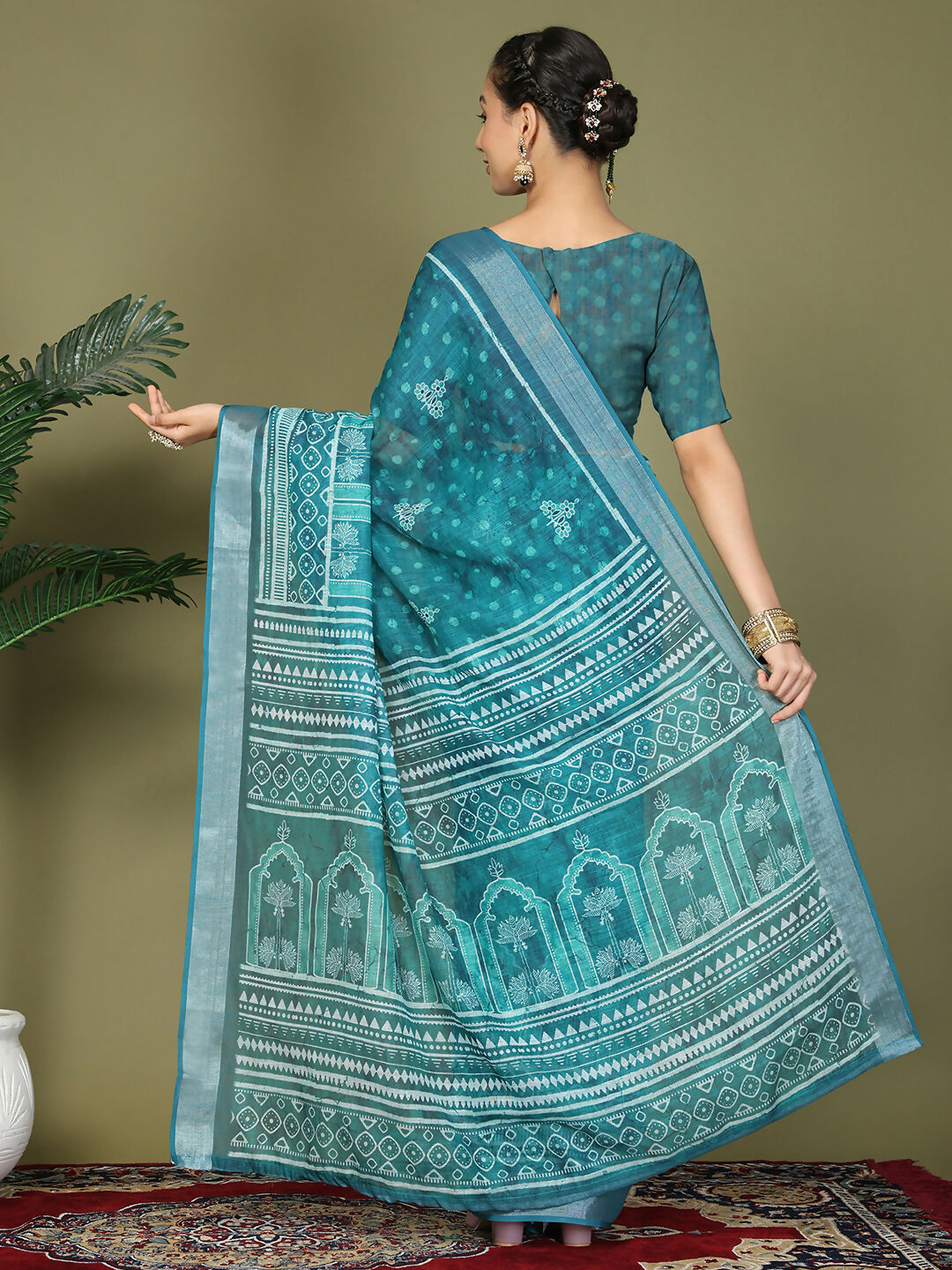 Shree Shyam Fashion Cotton Sea Green Saree - Distacart