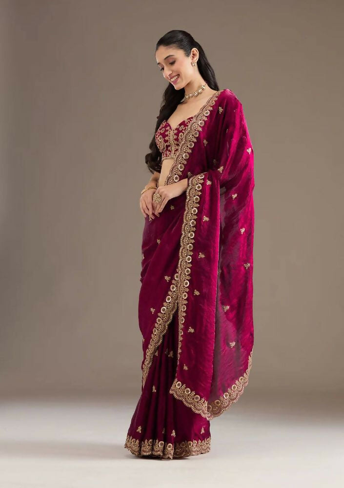 Joban Fashion Red Frendy Satin Silk Party Wear Sarees - Distacart
