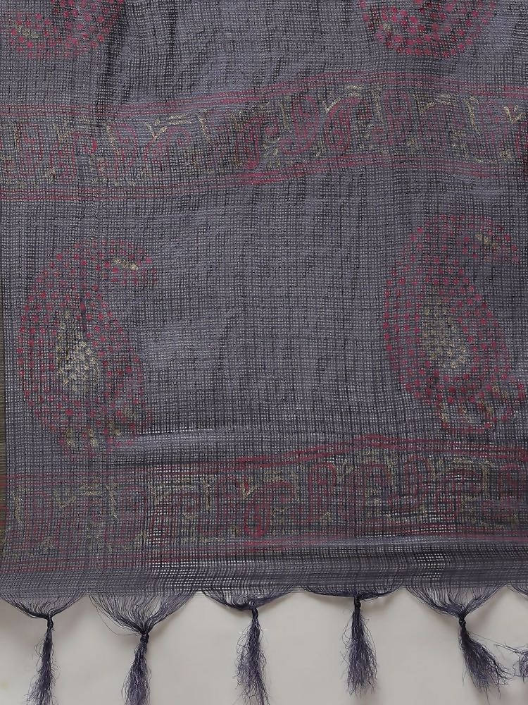 Yufta Women Navy Blue Ethnic Motifs Printed Regular Thread Work Kurta with Palazzo & With Dupatta