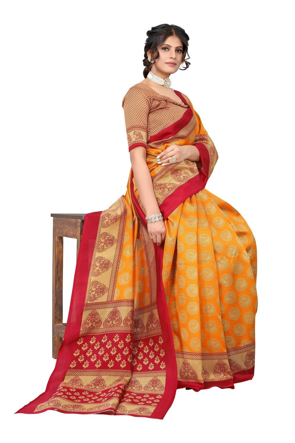 Vamika mustard Printed Art Silk Saree