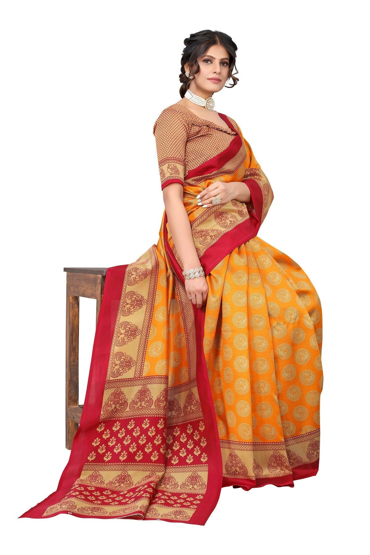 Vamika mustard Printed Art Silk Saree