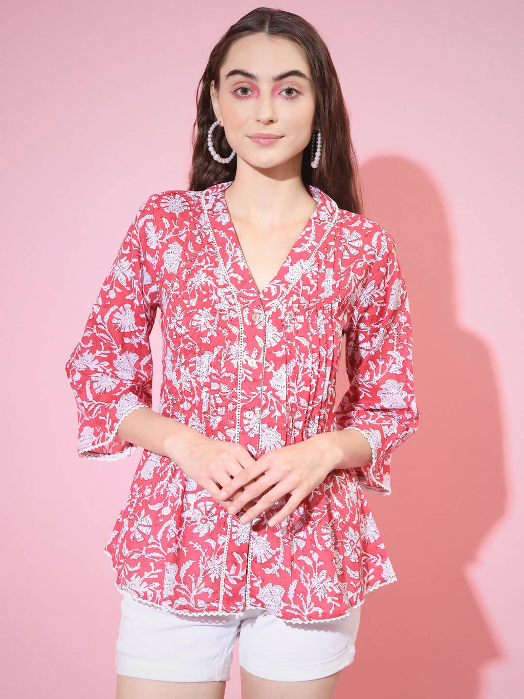 Myshka Women's Red Printed V-Neck Top