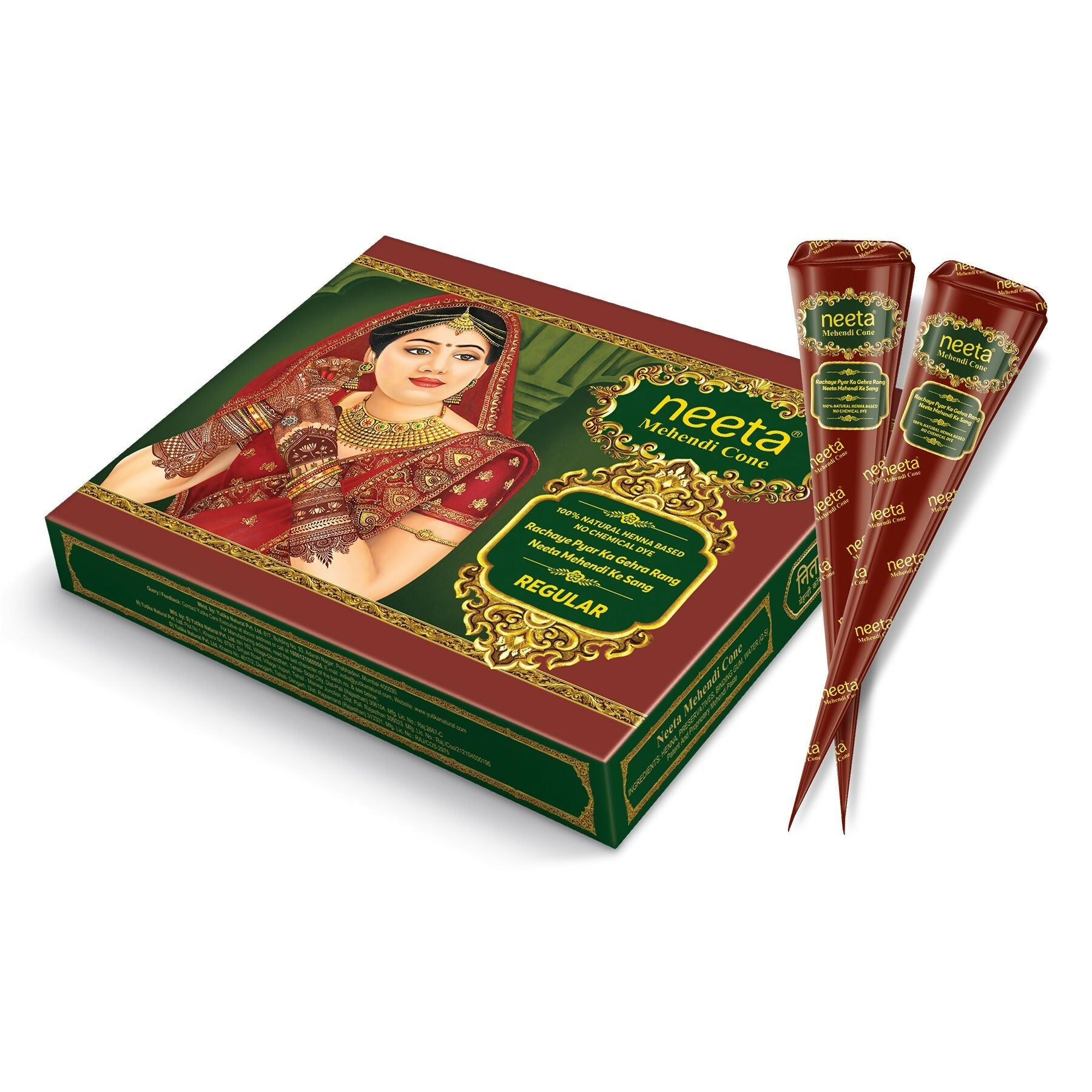 Neeta Mehendi Cone For Hand Design – 12 Henna Cones Reddish Brown