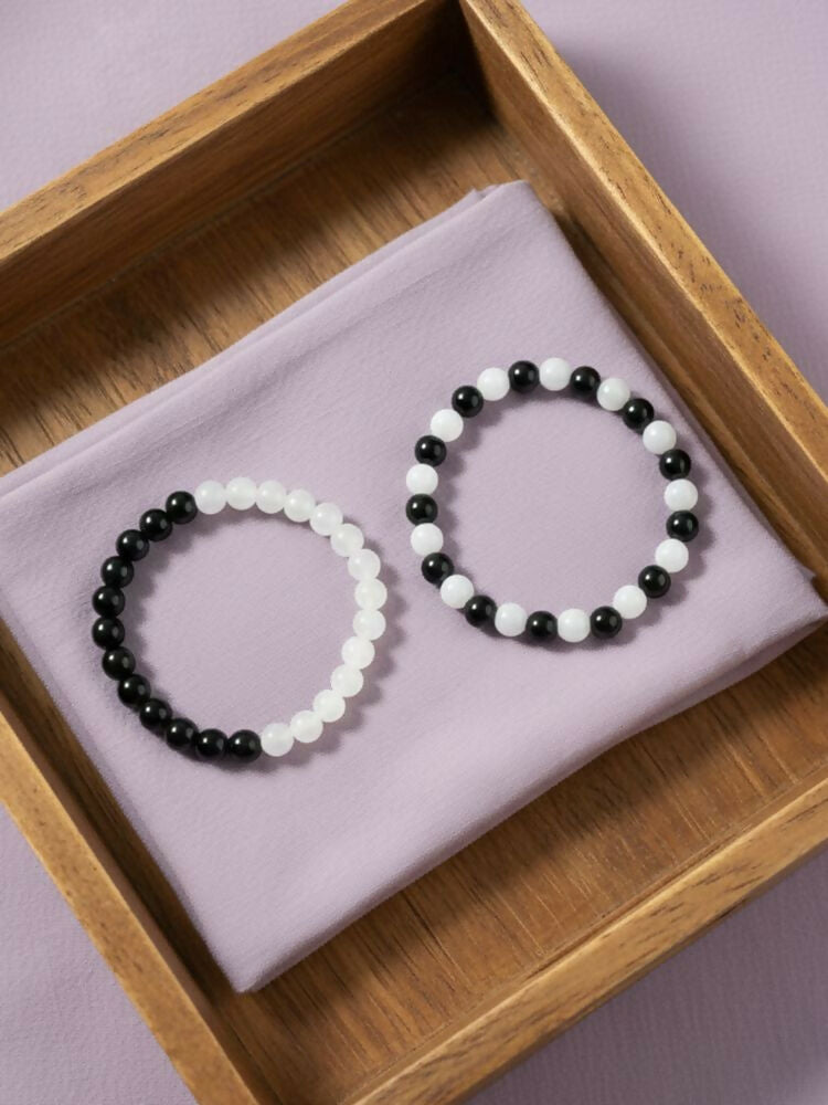 NVR Unisex Set of 2 Black & White crystal beaded Bracelet - Distacart