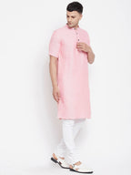 Even Apparels Pink Pure Cotton Men's H/S Kurta With Band Collar - Distacart