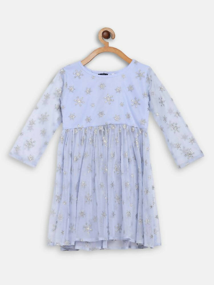 Ahalyaa Blue Net Kids Kurta Palazzo Sets For Girls