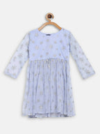 Ahalyaa Blue Net Kids Kurta Palazzo Sets For Girls
