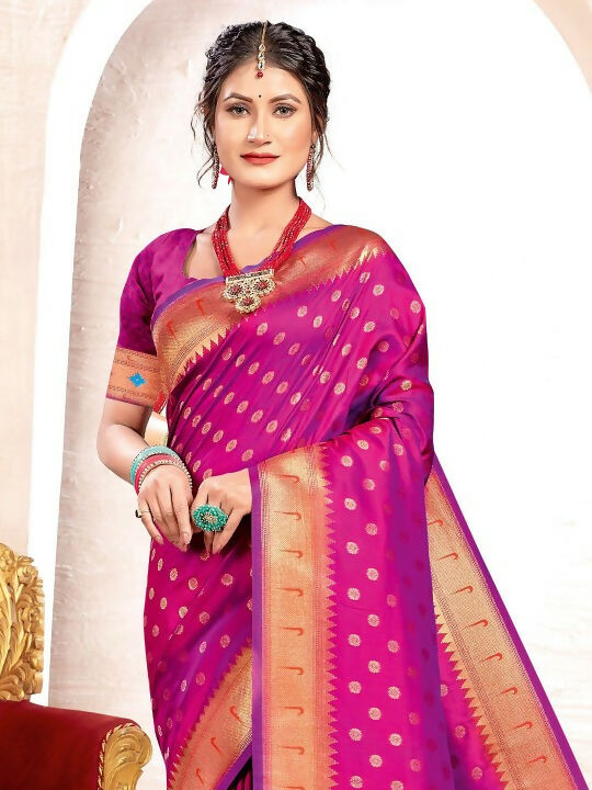 Shree Shyam Fashion Paithani Silk Purple Saree - Distacart