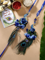 NVR Women & Men Set of 2 Blue Peacock Design Bhaiya Bhabhi Rakhi With Roli Chawal & Chocolate - Distacart