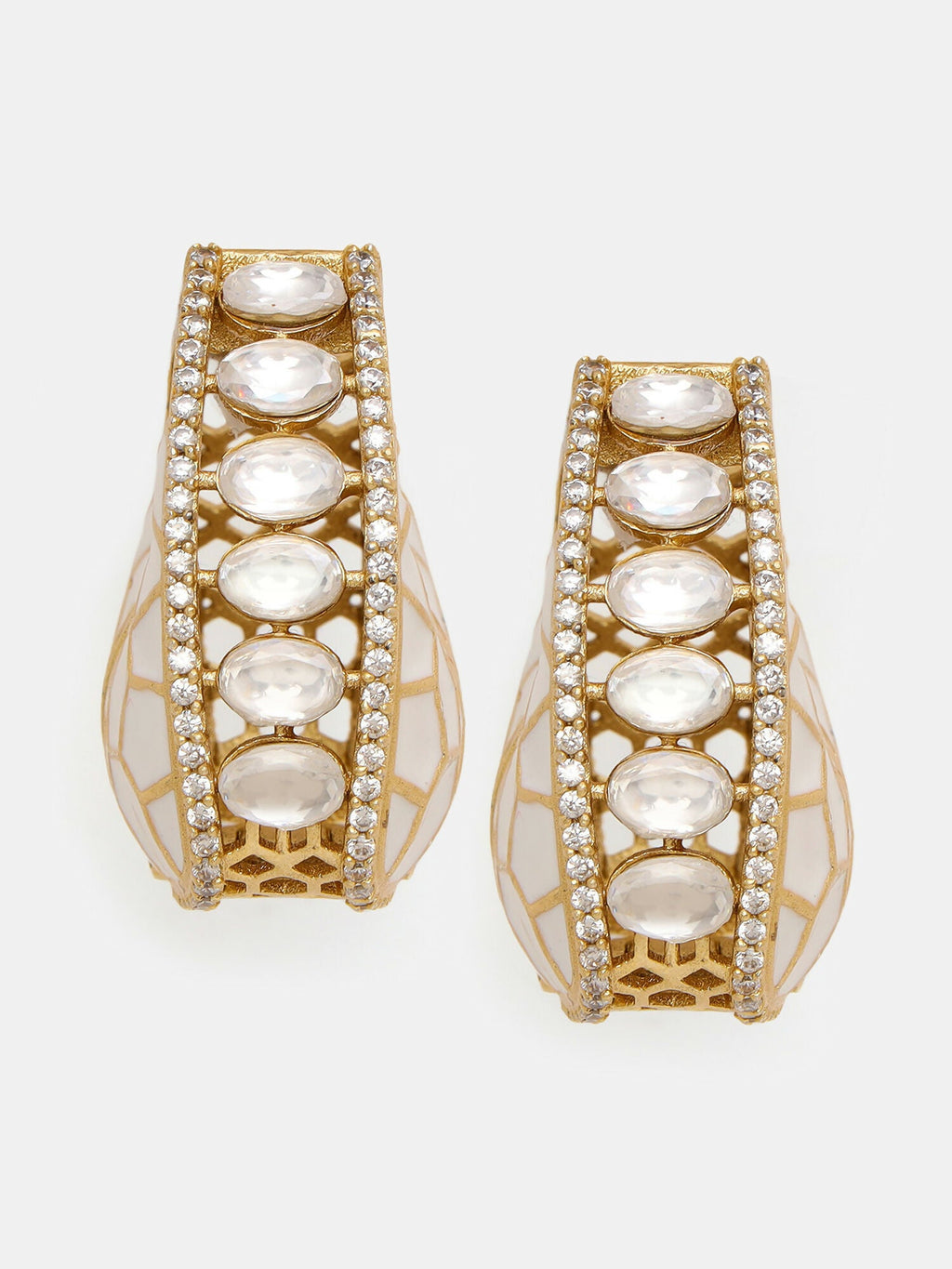 Ruby Raang Gold Polished Multicolour White Kundan Loops