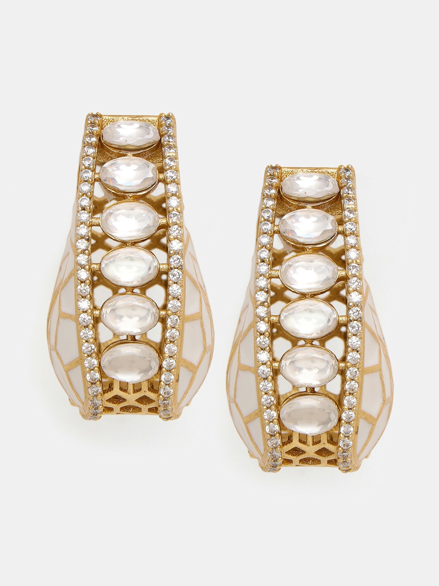 Ruby Raang Gold Polished Multicolour White Kundan Loops