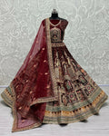 Jyoti Fashion Women's Maroon Velvet Fancy Dori & Sequins with Multi Thread Embroidered with Diamond Work Wedding Lehenga Choli