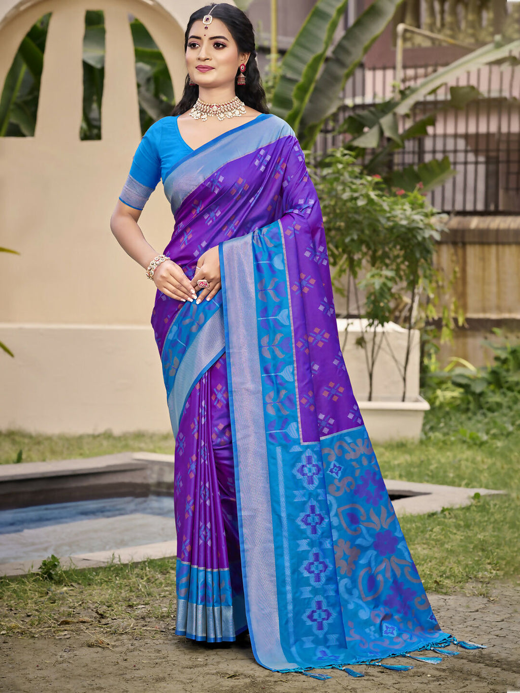 Shree Shyam Fashion Pochampalli Silk Violet Saree - Distacart
