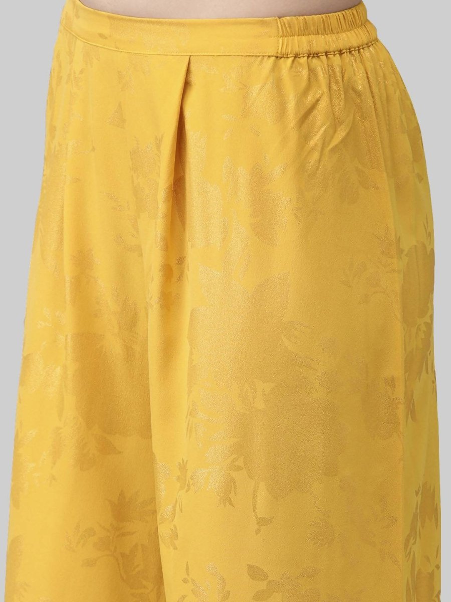 Ahalyaa Women Mustard Crepe Printed Kurta Palazzo Set With Dupatta