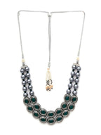 Green Stone Kundan Neckpiece with Grey Stones (Grey) - Ruby Raang