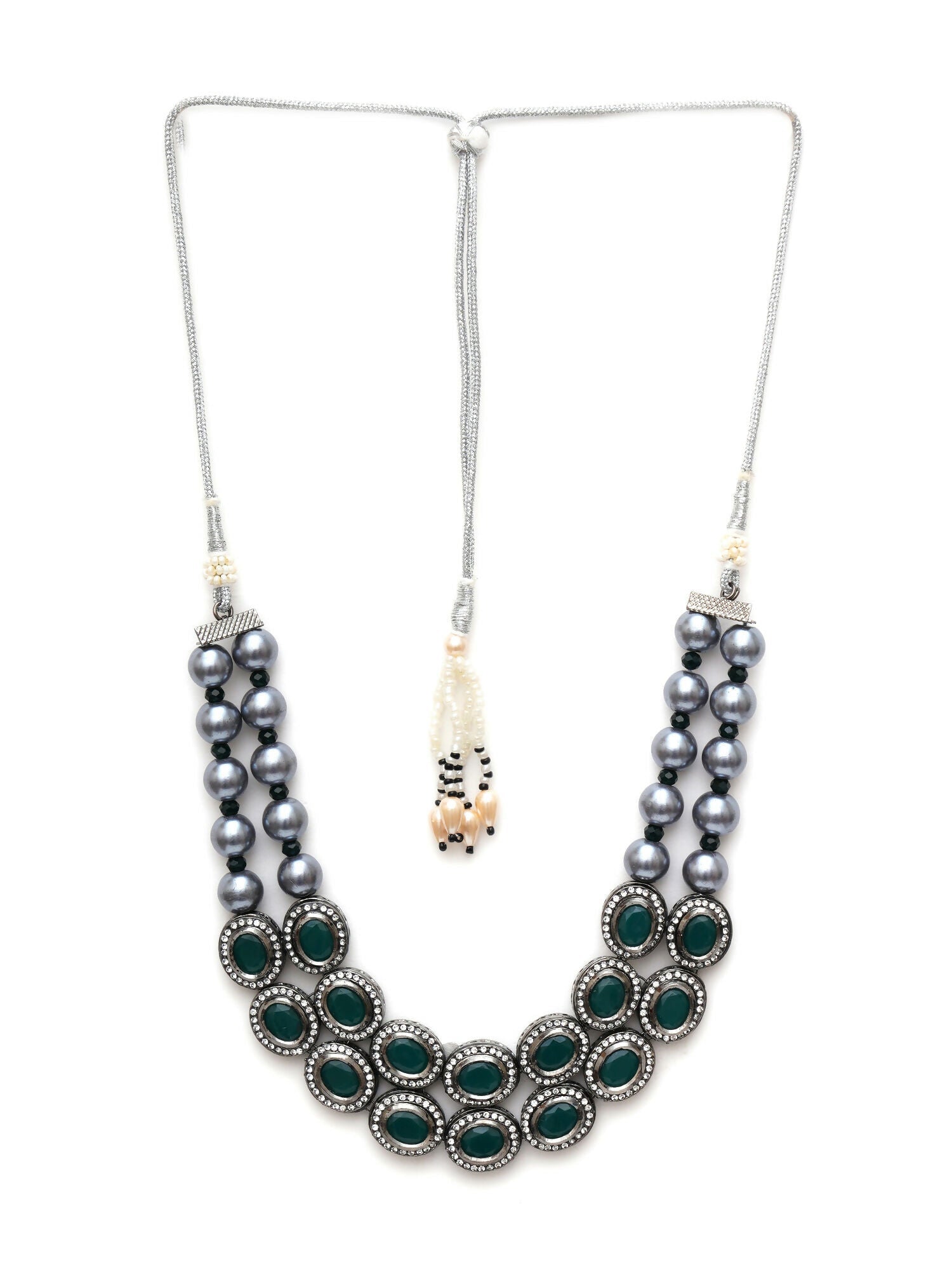 Green Stone Kundan Neckpiece with Grey Stones (Grey) - Ruby Raang
