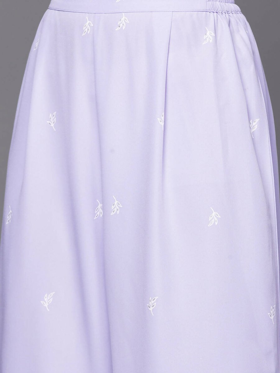 Ahalyaa Lavender & White Floral Printed High Slit Sequined Kurta with Palazzos - Distacart