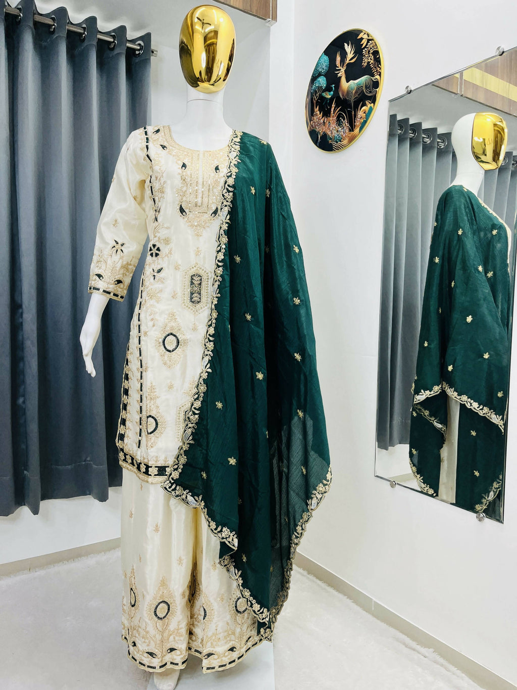 Teeya Creation Green Color Chinon Silk Party Wear Trending Palazzo Set - Distacart