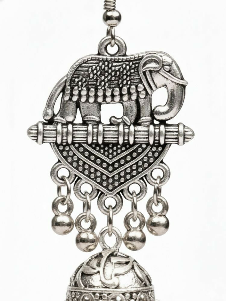 NVR Women Elephant Design German Silver Oxidised Jhumka Earrings - Distacart