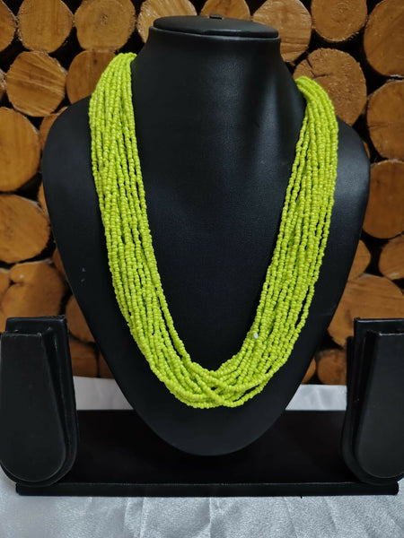 Inhanns Handmade Beaded Multilayer Necklace, 20 Layers - Neon Green