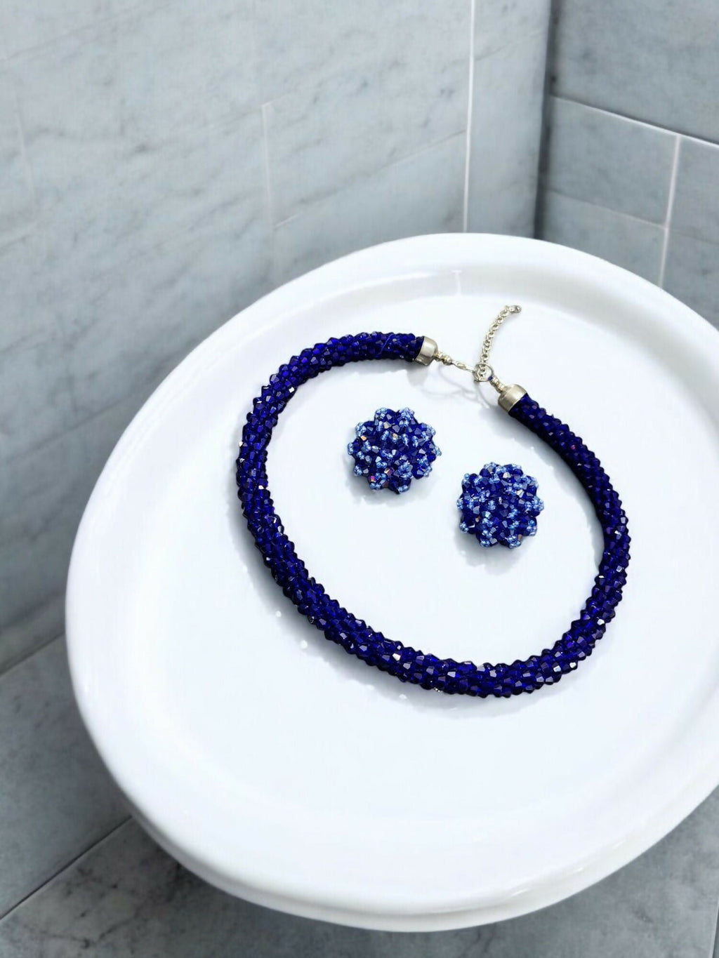 Inhanns Noor-E-Jalwa – Handmade Crystal Bead Necklace / Necklace With Earrings -Adjustable - Blue