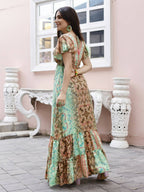 Sea Green Rayon Foil Printed Long Dress - Michan - Distacart