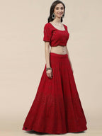 Dark Pink Georgette Thread with Sequins Embroidered work Lehenga Choli with Dupatta - Jivika