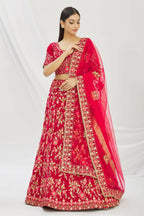 Red Velvet Semi-Stitched Wedding Bridal Lehenga - Nimaya