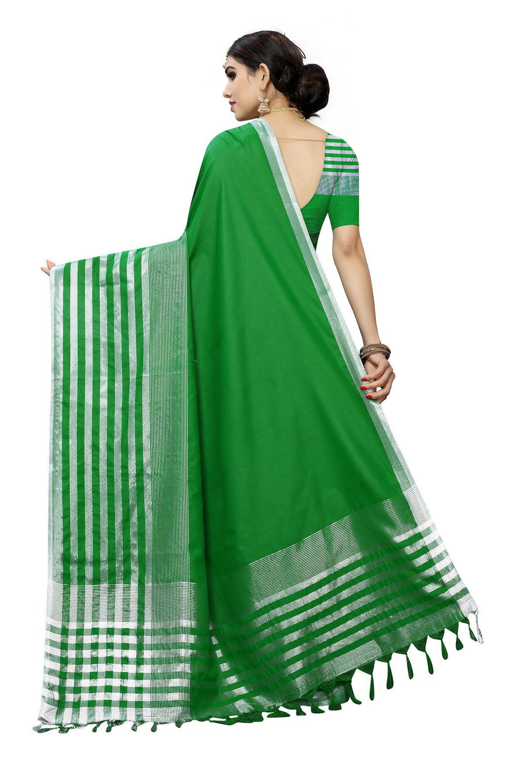 Vamika Green Cotton Silk Weaving Saree (Twitter Green) - Distacart