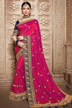 Vamika Pink Embroidery Sana Silk Saree - Distacart
