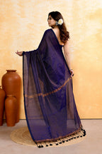 Piyari Fashion Women's Navy Blue Embellished Cotton Blend Zari Check Handloom Saree - Distacart