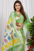 Jyoti Fashion Women's Sea Green Paithani Silk Zari Woven Saree with Blouse