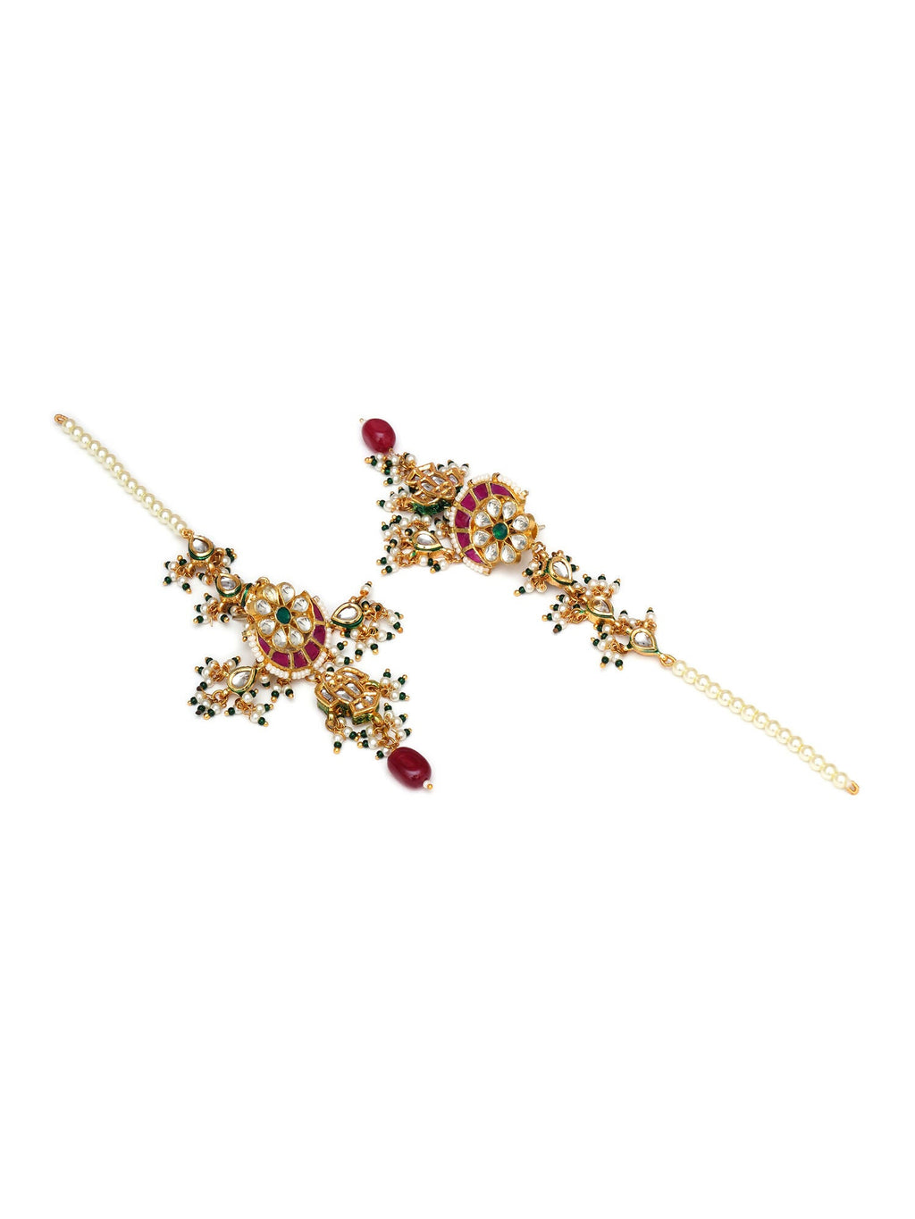 Long Kundan Neckpiece with Earrings with Multi Stones Jewellery Set (Gold) - Ruby Raang
