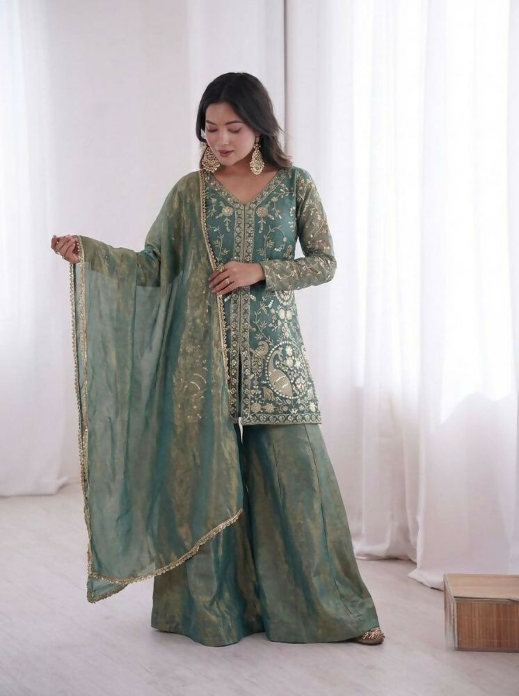 Teeya Creation Teal Color Fendy Silk Embroidery Work Wedding Wear Salwar Suit - Distacart