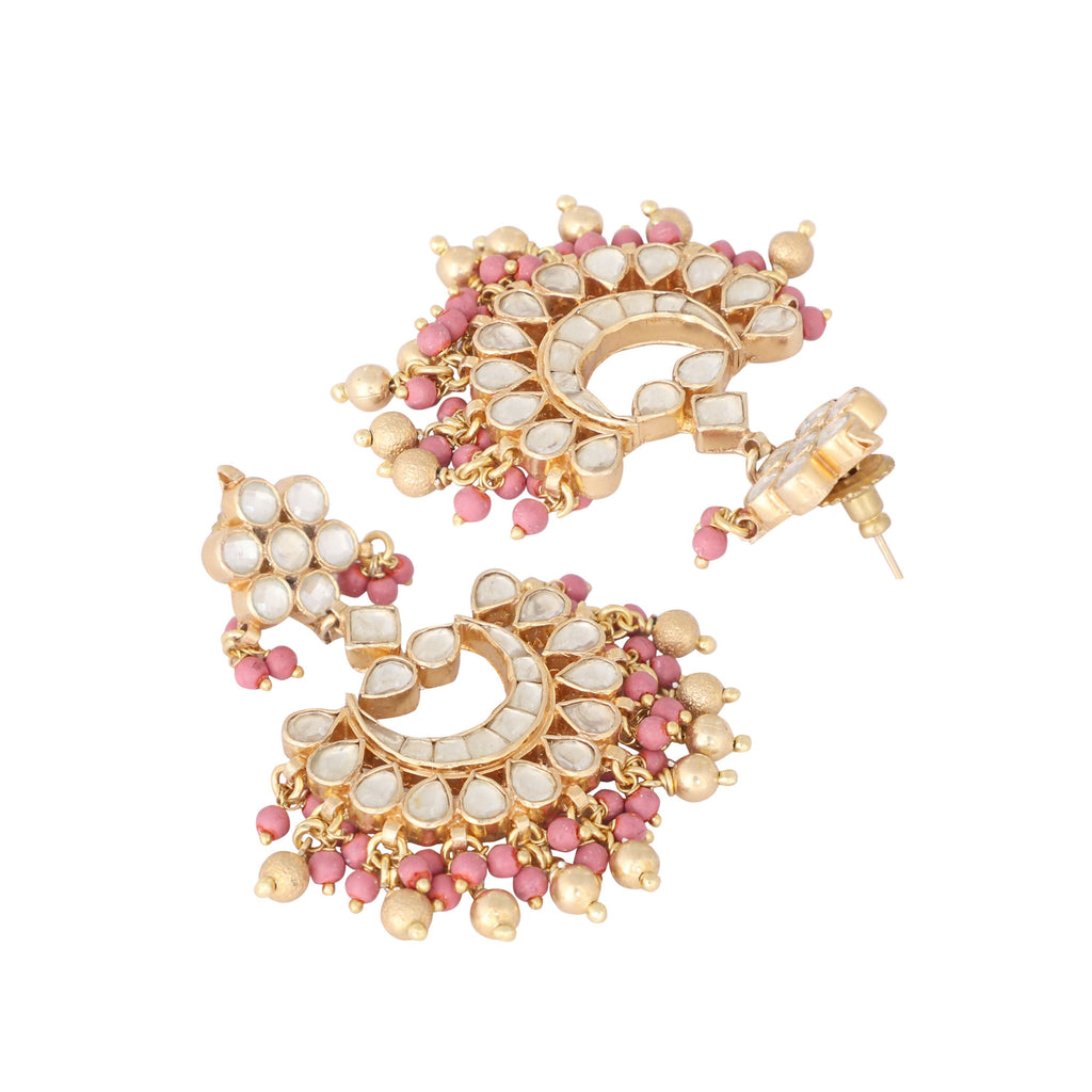 Nuyug 22k Gold-Plated Kundan Chandbali Earrings with Pink Stones - Distacart
