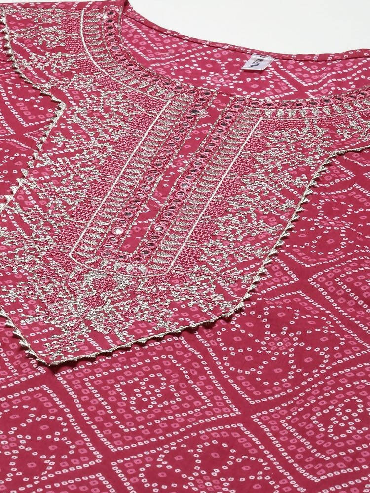 Yufta Women Pink Embroidered Regular Kurta with Palazzo & With Dupatta