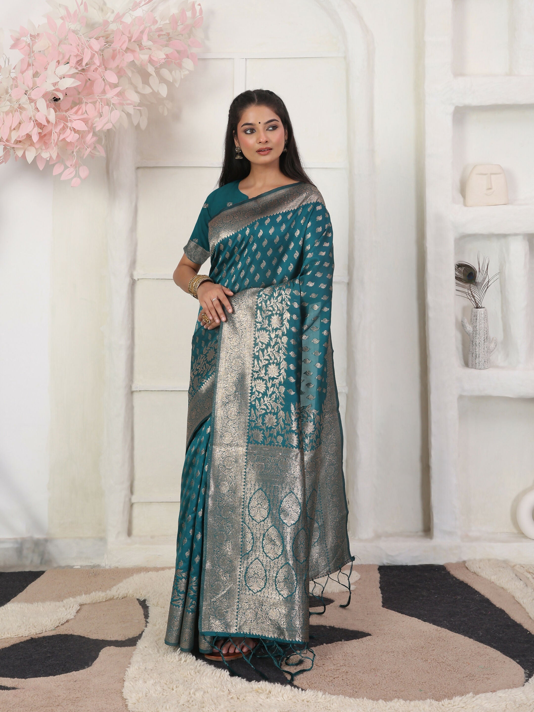 Shree Shyam Fashion Lichi Silk Rama Saree - Distacart