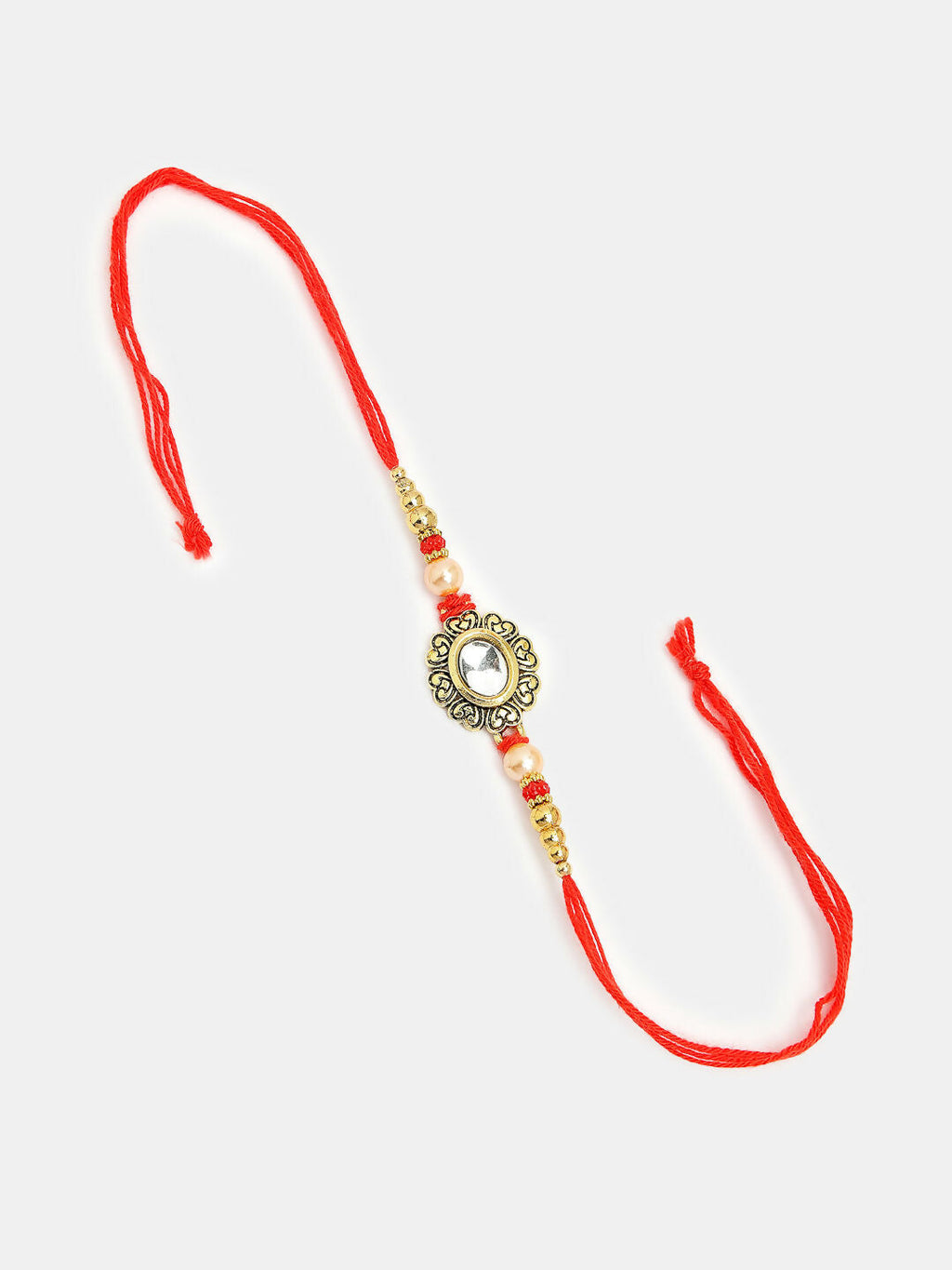 NVR Women & Men Set of 2 Gold & Red Kundan-Studded Bhaiya Bhabhi Rakhi With Roli Chawal - Distacart