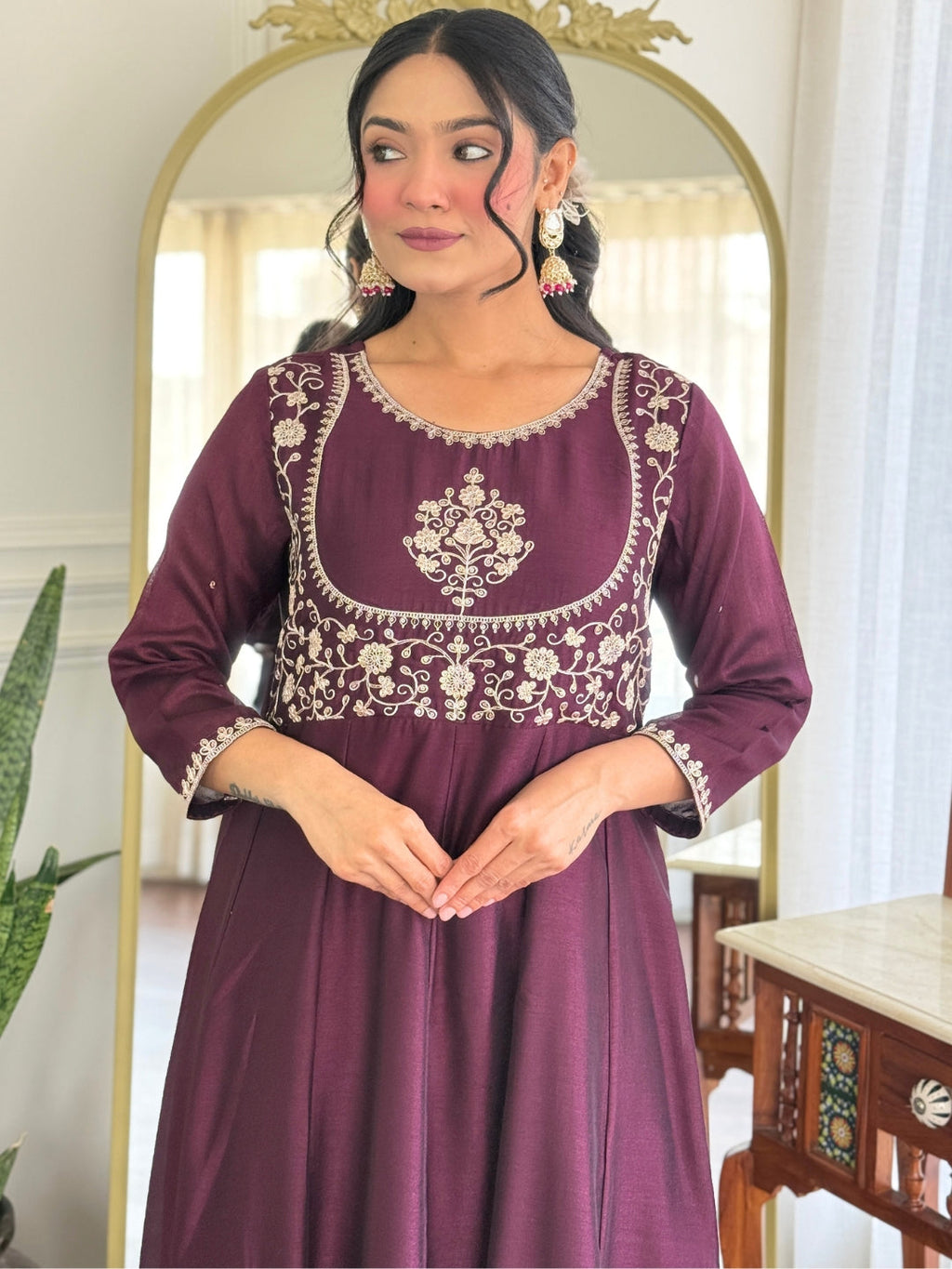 The52 Women Beautiful Vichitra Silk Fabric Flared Kurta, Pant and Dupatta Set - Distacart